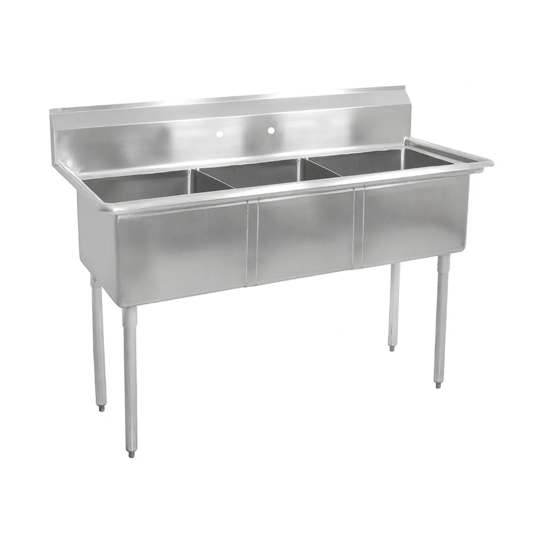 John Boos E3S8-1620-12 53" Three Compartment Sink, 16"W x 20"L Bowl Without Drainboard