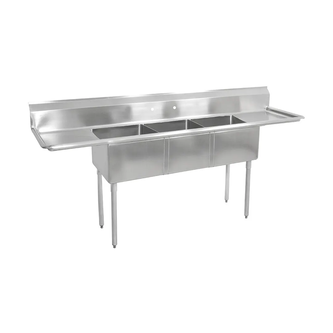 John Boos E3S8-1620-12T18 84" Three Compartment Sink, 16"W x 20"L Bowl With 2 Drainboards