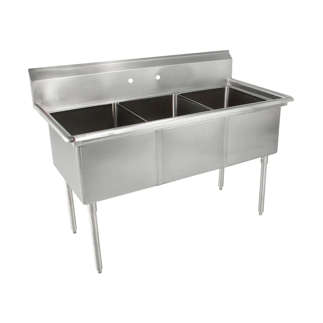 John Boos E3S8-24-14-X 77" Three Compartment Sink, 24"W x 24"L Bowl Without Drainboard