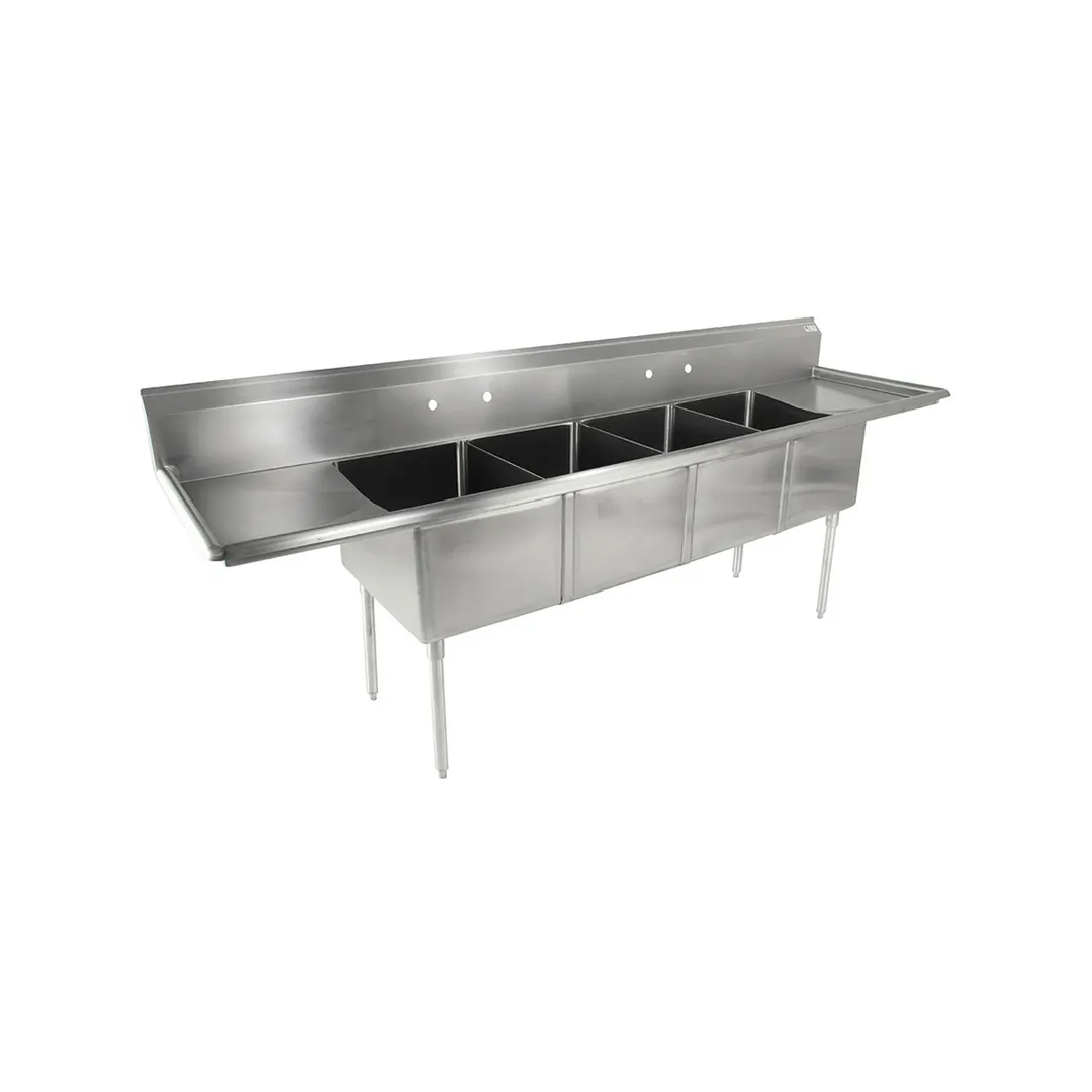 John Boos E4S8-1620-14T18 100" Four Compartment Sink, 16"W x 20"L Bowl With 2 Drainboards