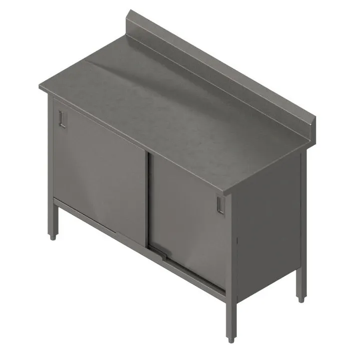 John Boos EBHS4R5-2436 36" Cabinet Base Hinged Doors Work Table with Backsplash / 14 Gauge Top