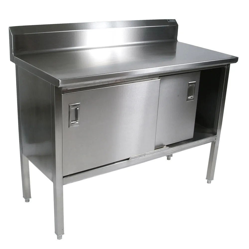 John Boos EBSS4R5-3084 Cabinet Base with Sliding Doors Work Table, 84"W x 30"D / Backsplash