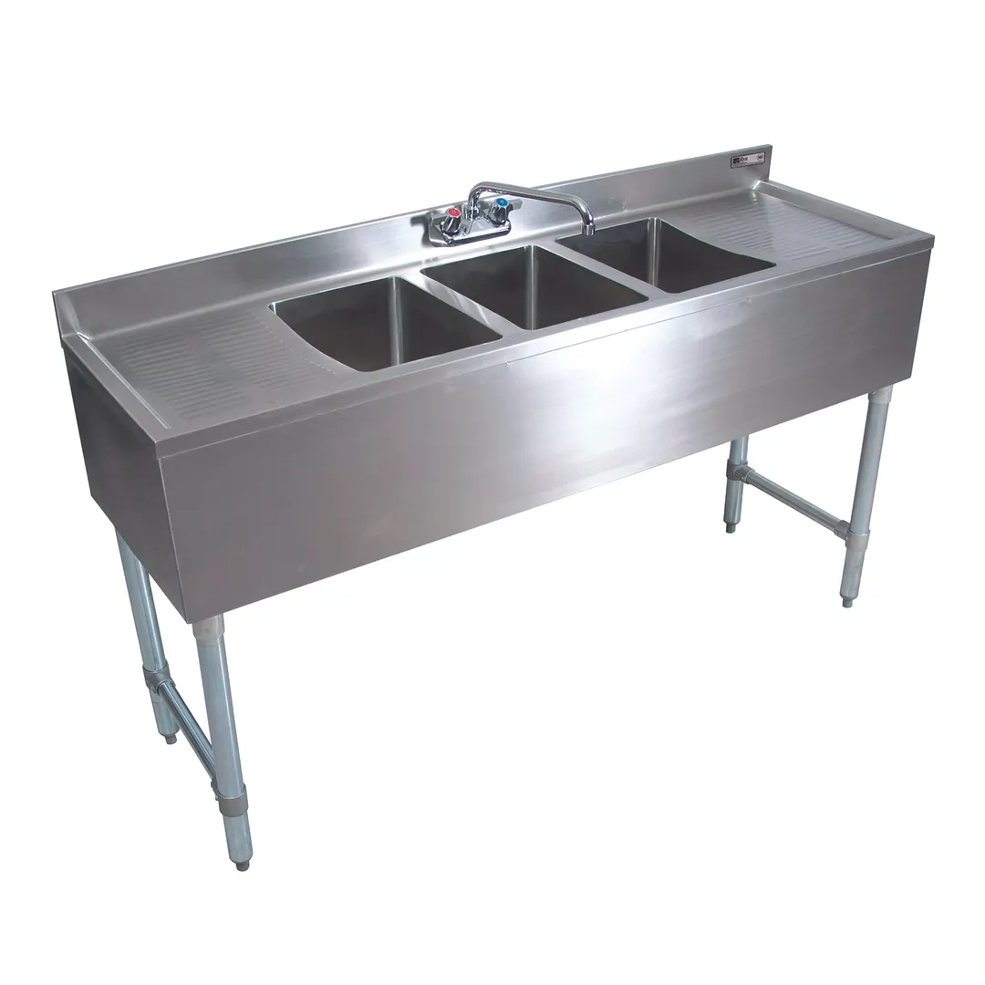 John Boos UBS3-1884-2D24 84" Underbar Sink Units, 3 Compartment with 2 Drainboards