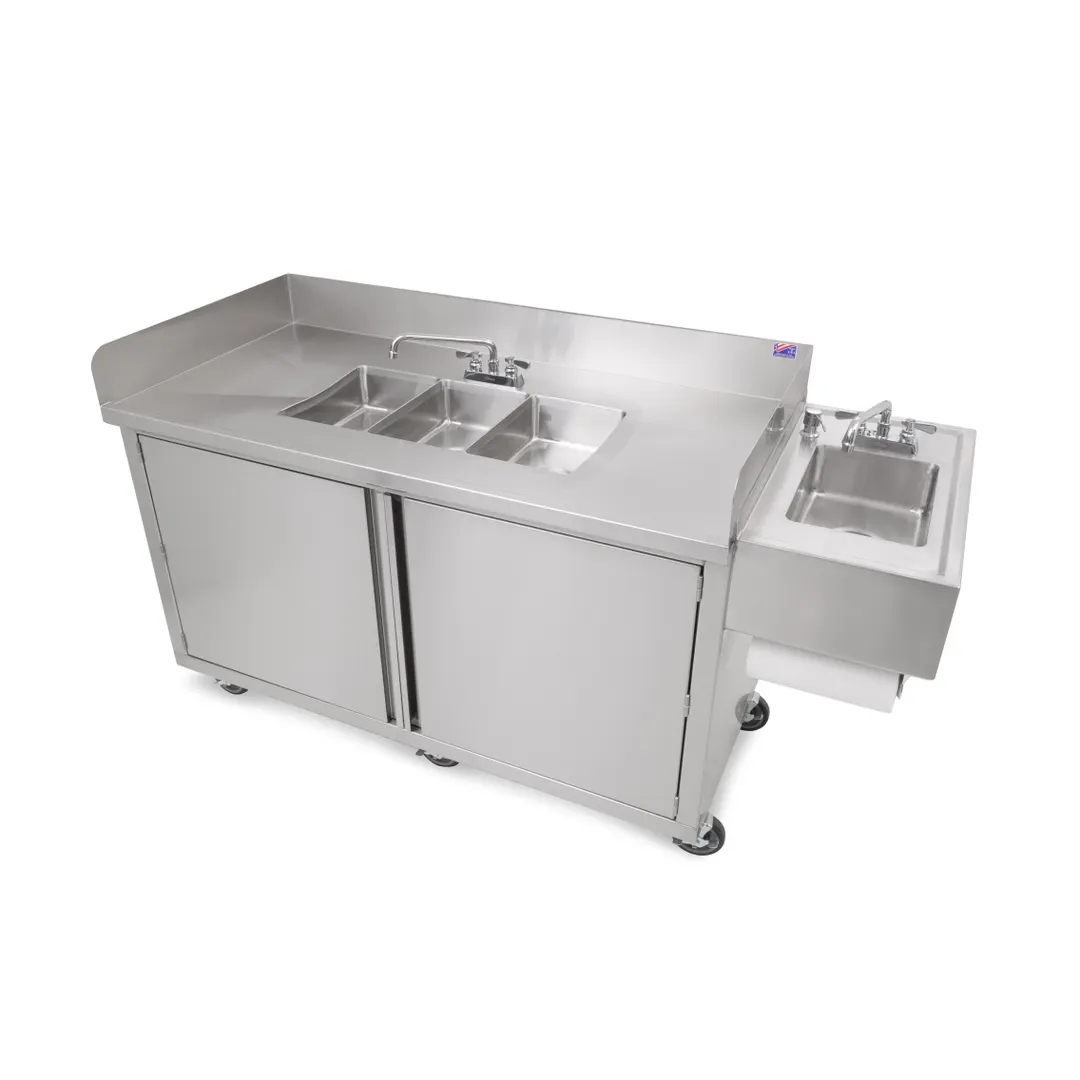John Boos MCS3-1014-HS-X Mobile Hand Sink, 3-Compartment with Hand Sink