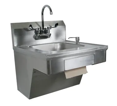 John Boos PBHS-ADA-P-STD 22" Wall Mounted Hand Sink w/Wrist Faucet, Soap & Towel Dispenser