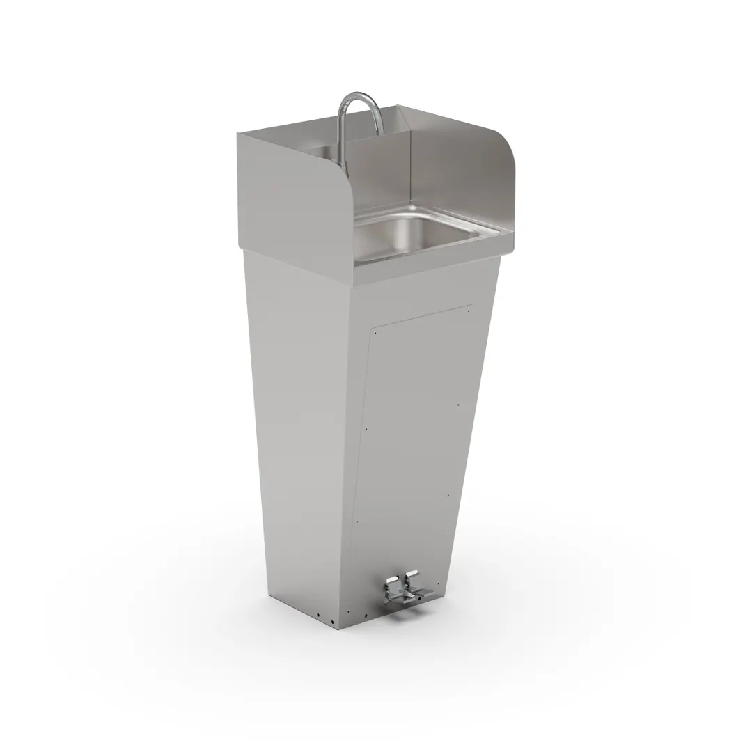 John Boos PBHS-F-1410-FV2-T-SSLR 14" Pedestal Mounted Hand Sink without Faucet / with Foot Valves - 18 g
