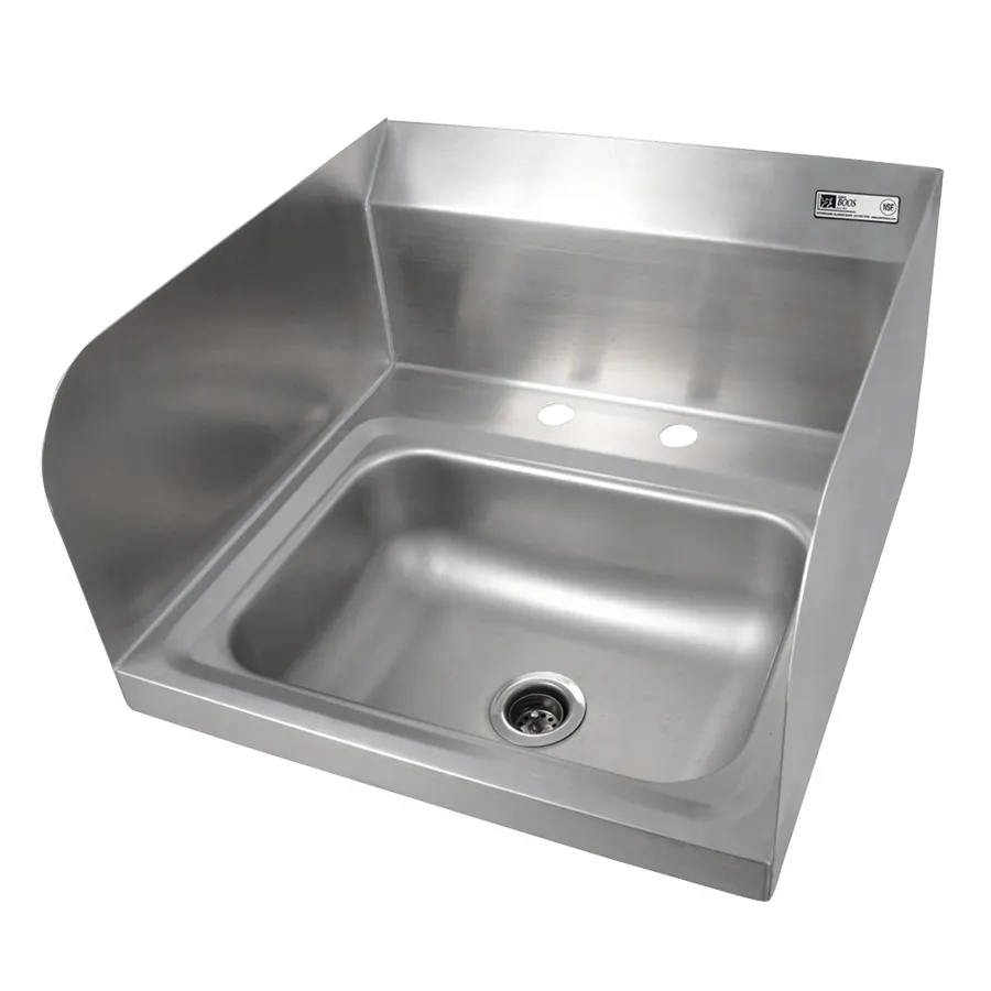 John Boos PBHS-W-1410-2DM-SSLR 17" Wall Mounted Hand Sink without Faucet-w/3 Splashes-Deck Holes