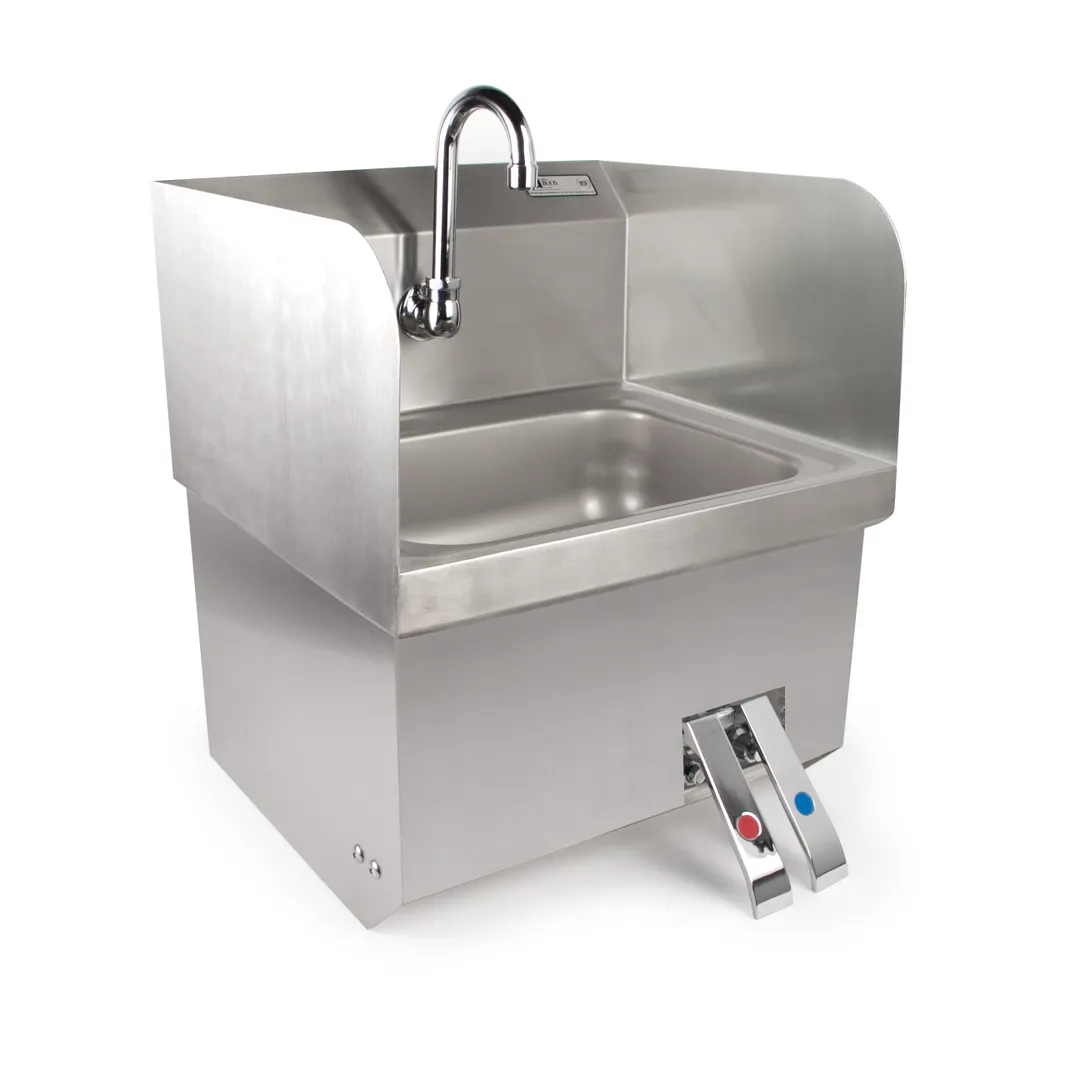John Boos PBHS-W-1410-KV2APN-SS Wall Mounted Hand Sink w/Hands Free Faucet & Knee Valves-3 Splashes