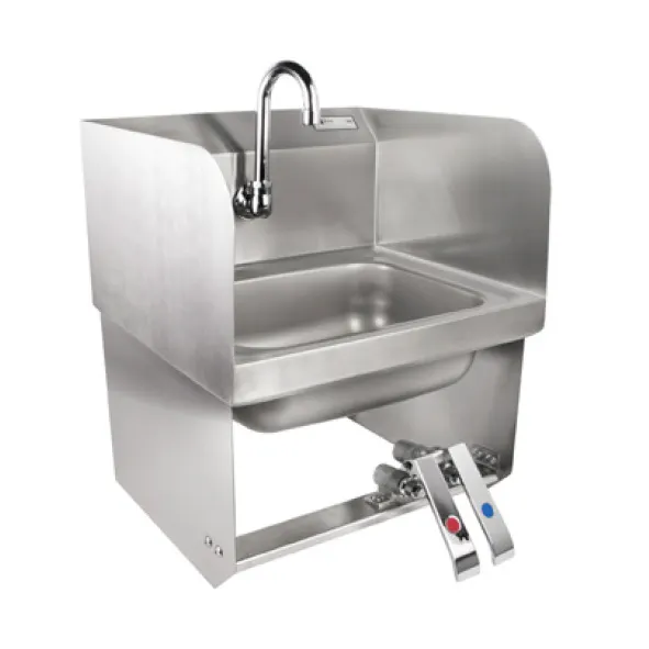 John Boos PBHS-W-1410-KV2MB-SS 17" Wall Mounted Hand Sink w/Hands Free Faucet & Knee Valves-3 Splashes
