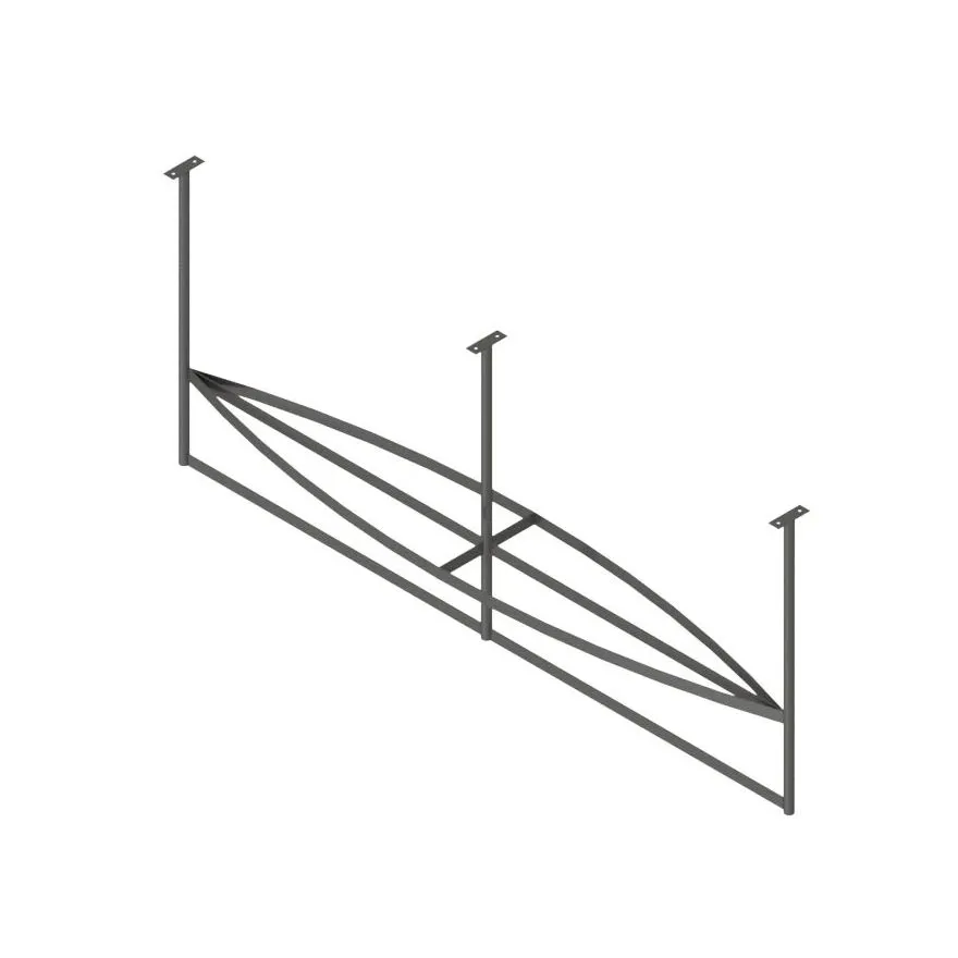 John Boos PRB03A-C 79" Stainless Steel Triple Bar Ceiling Hung Pot Rack with 21 Double Prong Hooks, Boat Shaped 