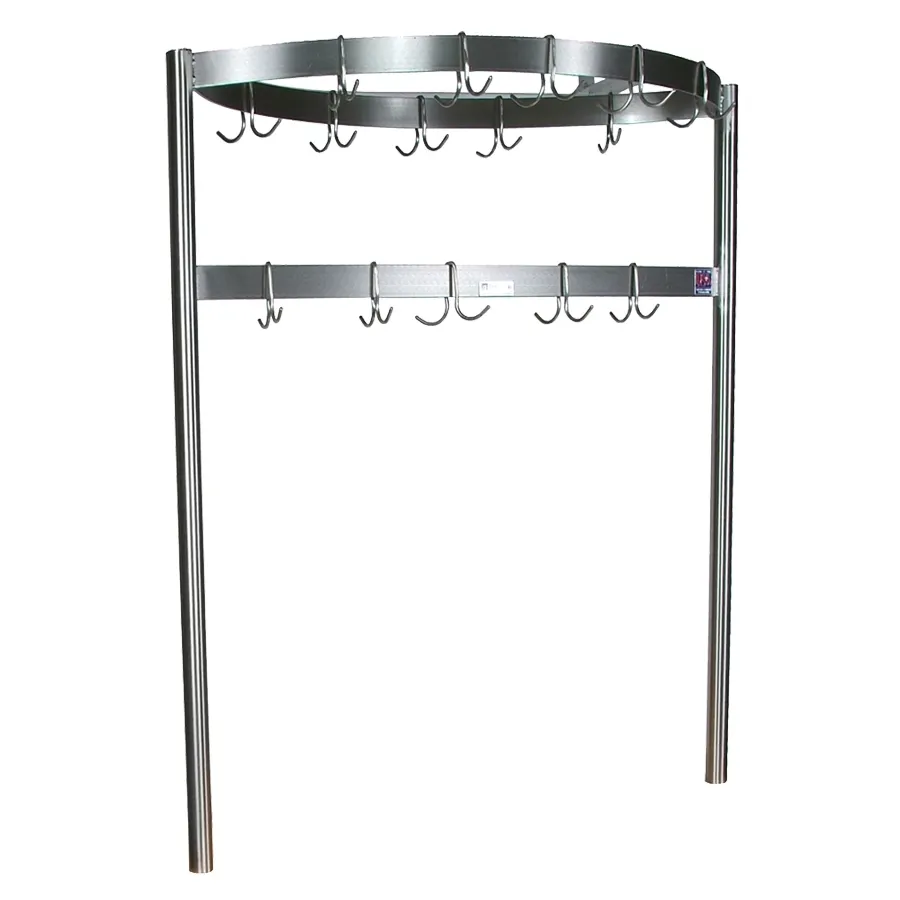 John Boos PRB04 91" Stainless Steel Triple Bar Table Mounted Pot Rack with 24 Double Prong Hooks