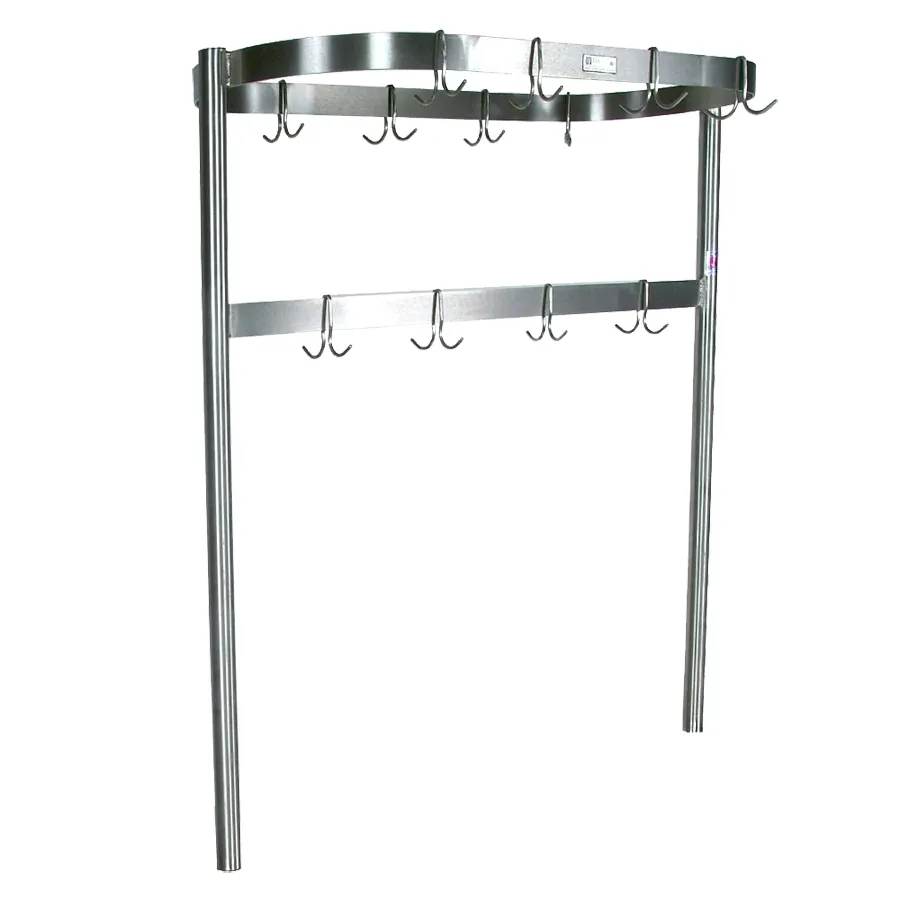 John Boos PRTC5 115" Stainless Steel Triple Bar Table Mounted Pot Rack with 27 Double Hooks