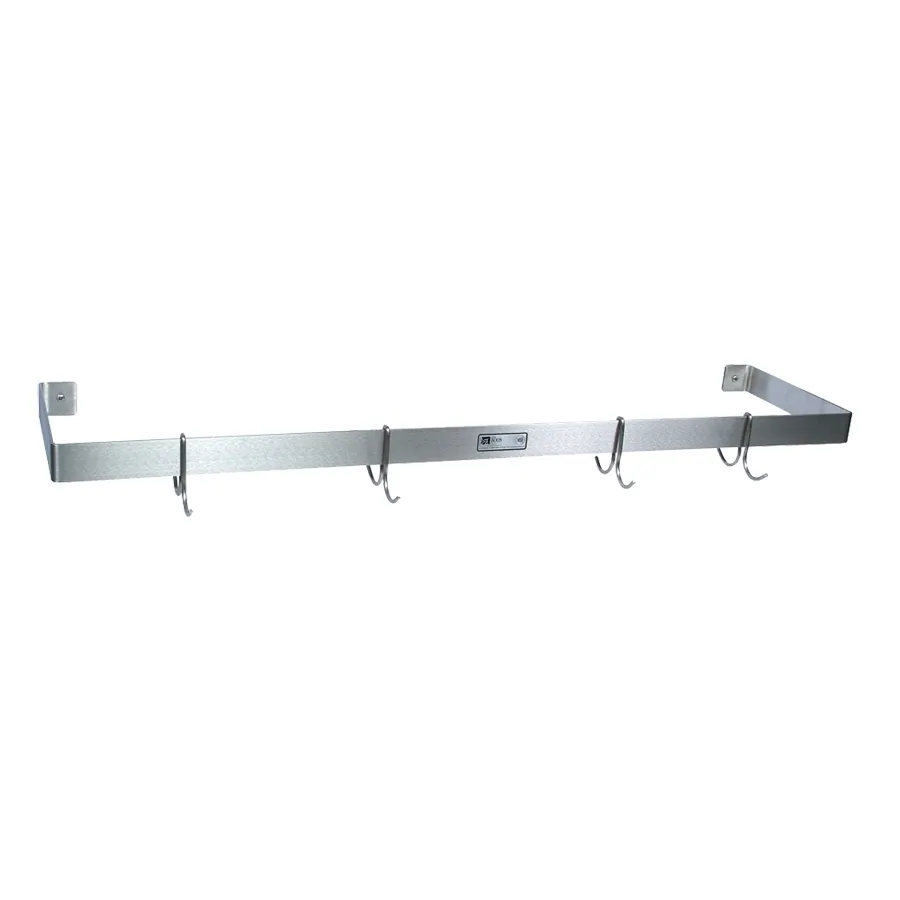 John Boos PRW13A 84" Stainless Steel Single Bar Wall Mounted Pot Rack with 7 Double Hooks
