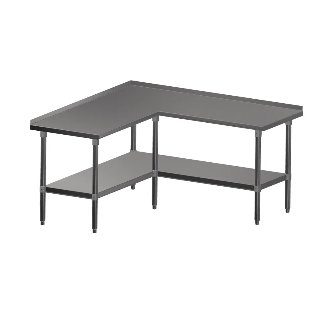 John Boos ST4R1.5-L3060SSK L Shaped Work Tables, 60" x 60" x 30" / 14 gauge with Undershelf 