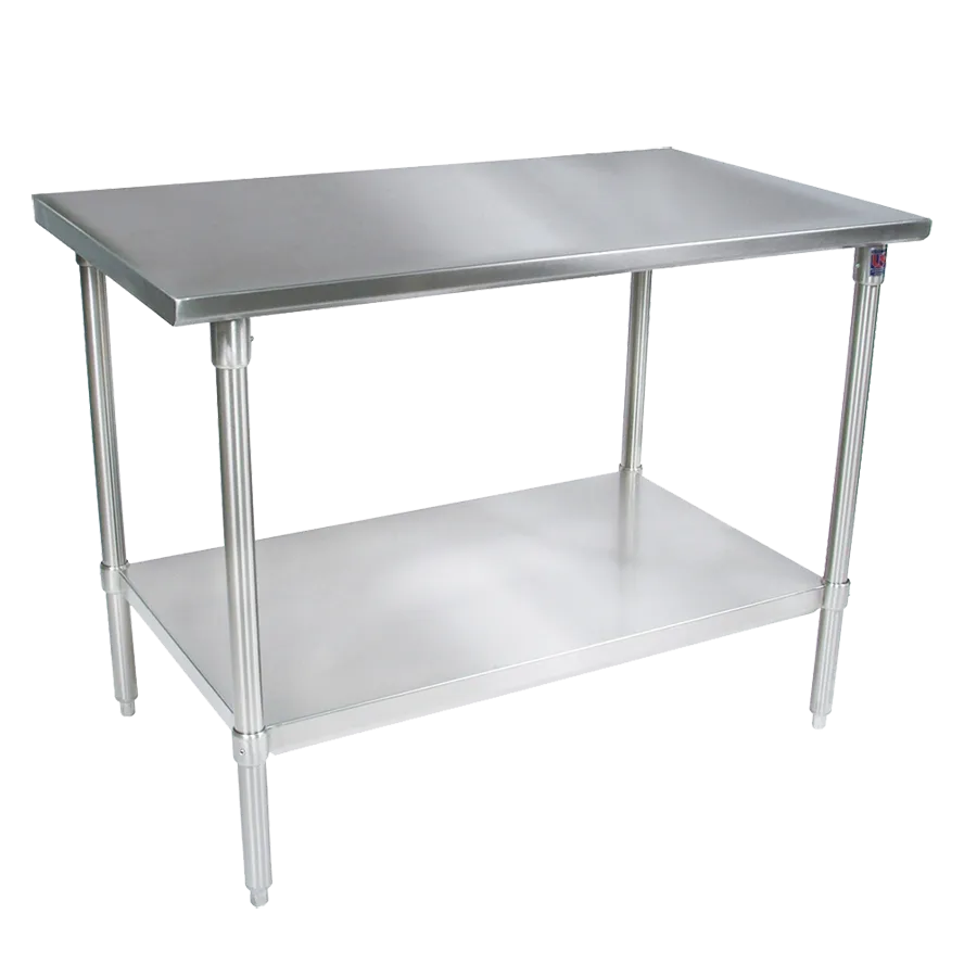 John Boos ST6-3648SSW 48" Open Base Work Table with Undershelf, Flat Top / 16 Gauge Top