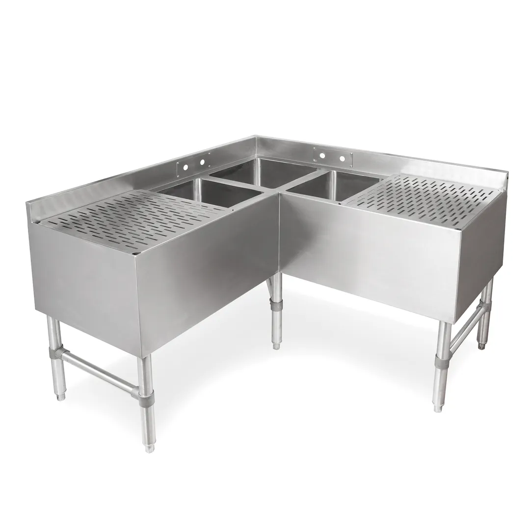 John Boos UBS3C-2148-2D18-X 48" Corner Underbar Sink Units, 3 Comp. with 2 Drainboards - Flyer
