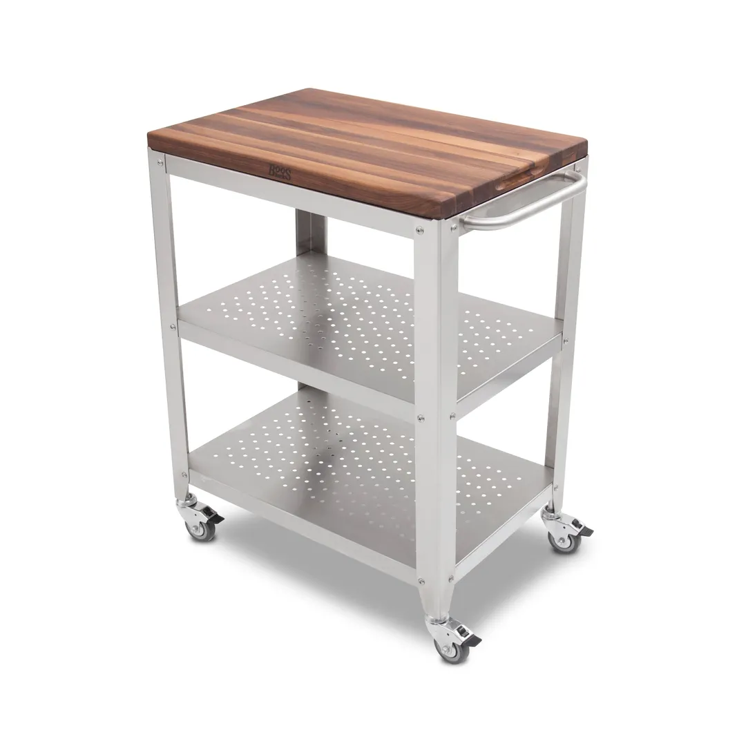 John Boos WAL-CU-CULART30 Cucina Culinarté Cart, 30"W x 18-1/8"D x 36"H, Black Walnut, Removable Cutting Board, Stainless Steel Base