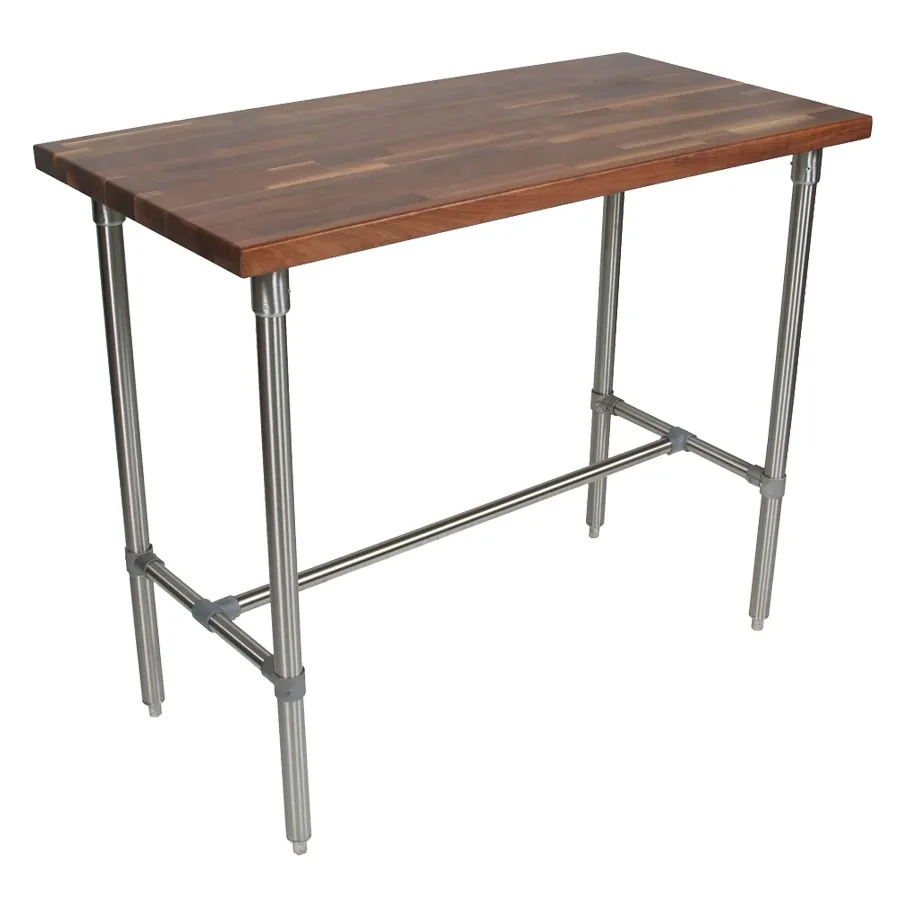 John Boos WAL-CUCKNB430 Cucina Classico Utility Table, 48"W x 30"D x 35"H, Black Walnut, 1.5" Edge Grain Top, Stainless Steel Base