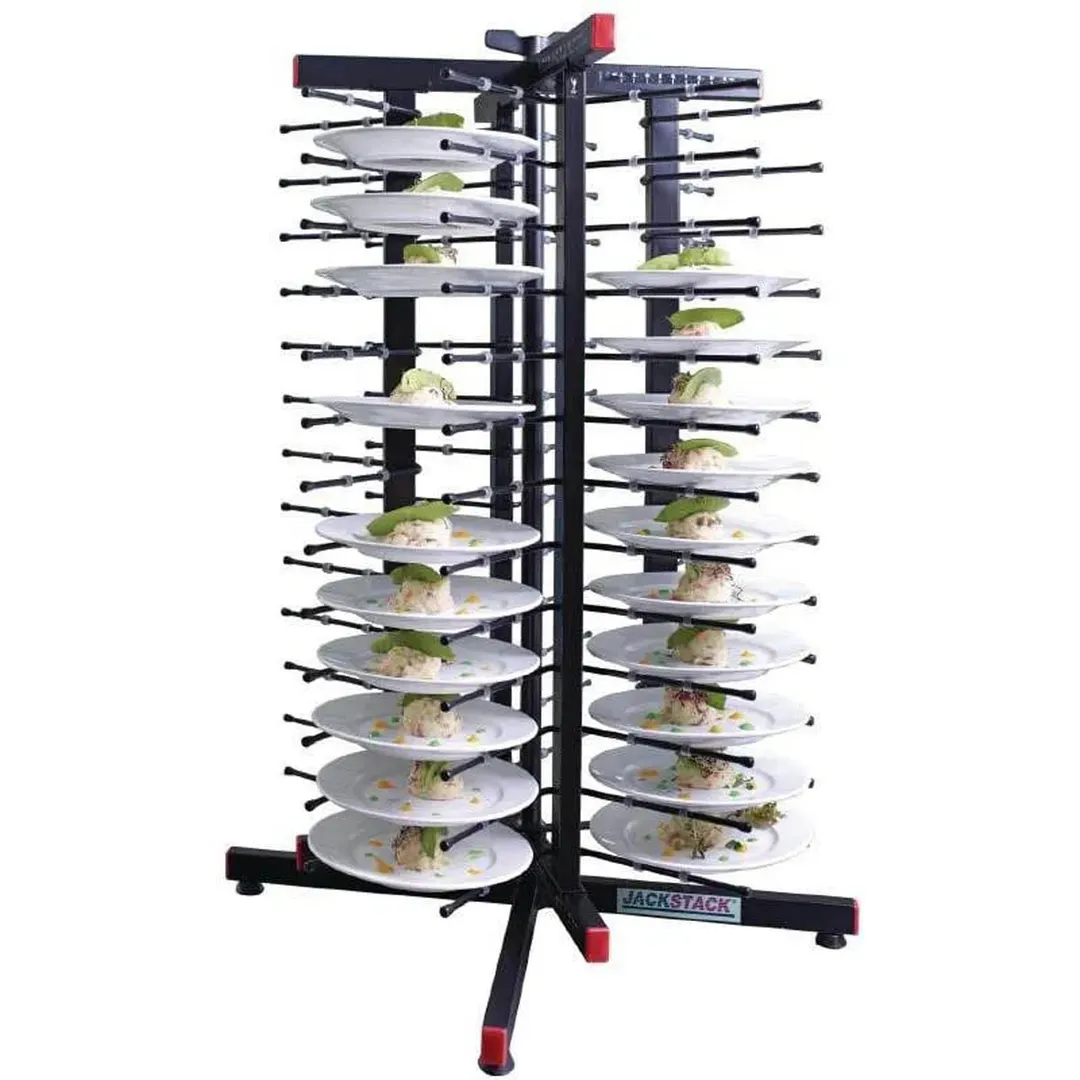 JackStack JS052C 52-Plates Swiveling Countertop Plate Rack with Steel Construction and Black Powder Coated 