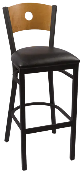 JMC Furniture CIRCLE SERIES BARSTOOL VINYL with Wood Back, Black Coat Finish, Metal Frame