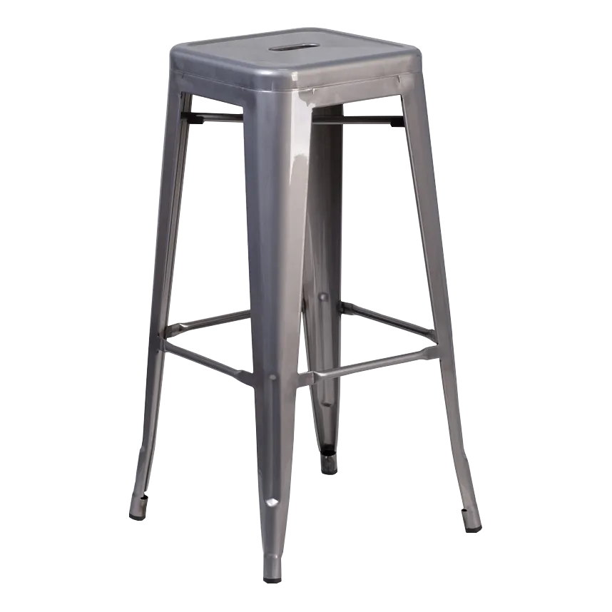 JMC HUDSON SERIES BARSTOOL (BACKLESS) – Stacking Metal Seat, All-Metal Frame, Clear Coat Finish, Foot Rest