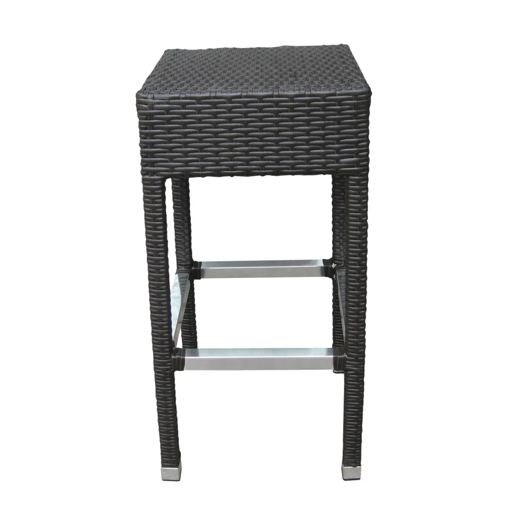 JMC Furniture OUTDOOR GAMA BACKLESS CHOCOLATE BARSTOOL - Aluminum Frame, Synthetic Espresso Weave Seat, Backless, Armless, with Footrest