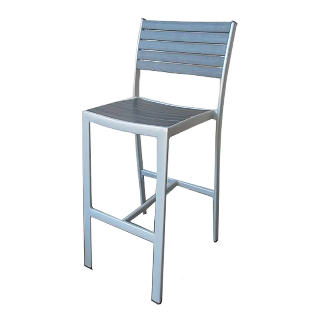JMC Furniture OUTDOOR MALLORY BARSTOOL BLACK Aluminum Armless Barstool with Black Synthetic Teak Seat & Back