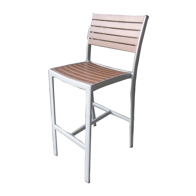 JMC Furniture OUTDOOR MALLORY BARSTOOL TAN Armless Aluminum Barstool with Tan Synthetic Teak Seat & Back