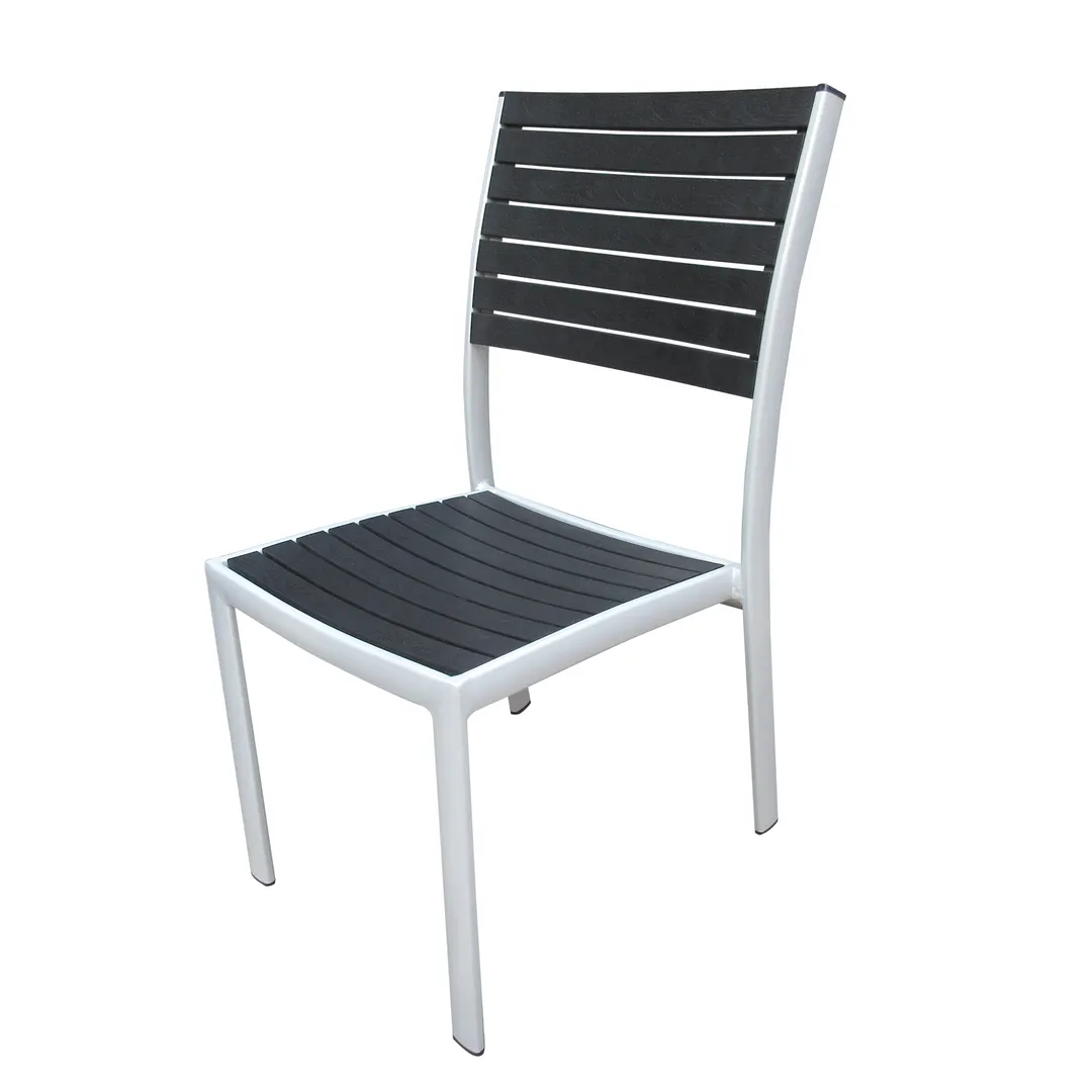 JMC Furniture OUTDOOR MALLORY CHAIR BLACK Aluminum Frame Synthetic Teak Stackable Outdoor Chair