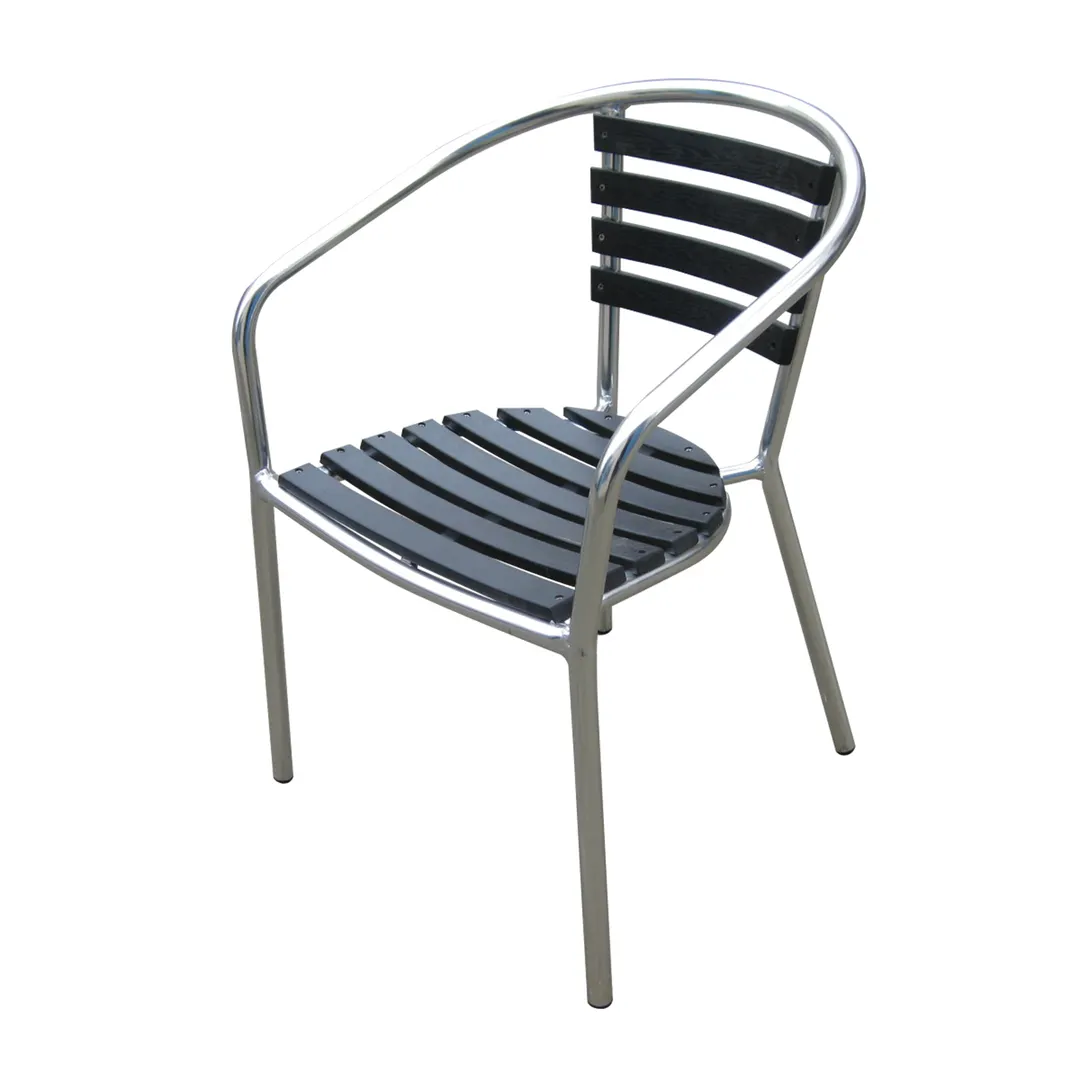 JMC Furniture OUTDOOR PINZON BLACK ARMCHAIR Stackable Aluminum Frame Synthetic Teak Ladder Back