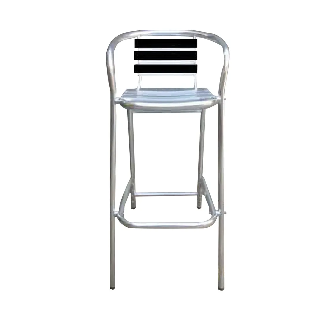 JMC Furniture OUTDOOR PINZON BLACK BARSTOOL Aluminum Frame with Black Synthetic Teak Back & Seat, Ladder Back Style