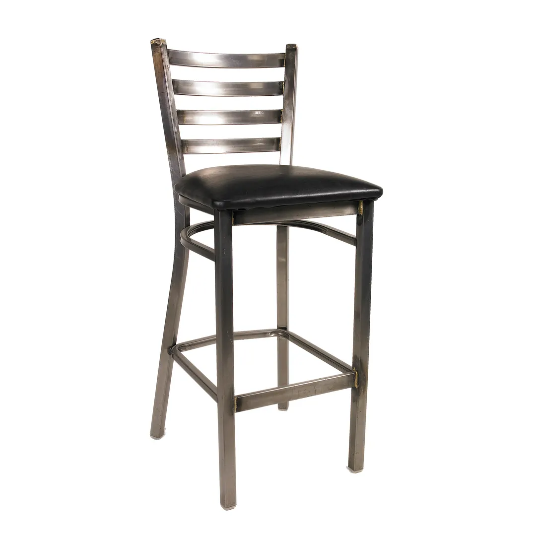 JMC Furniture WHITE HORSE CLEAR COAT BARSTOOL VINYL – Ladder Back, Metal Frame, Armless, Vinyl Seat, Clear Coat Finish