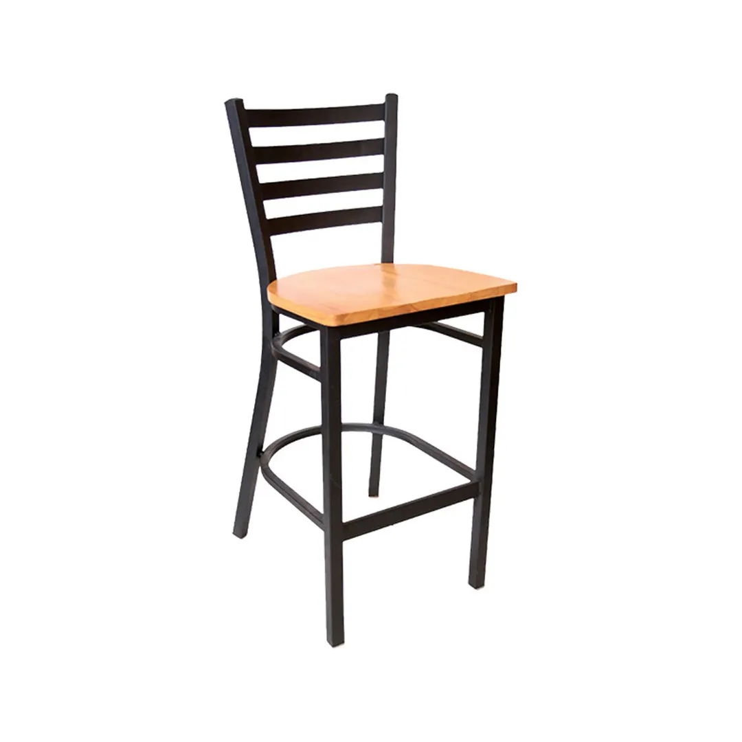 JMC Furniture WHITE HORSE CLEAR COAT BARSTOOL WOOD – Ladder Back, Metal Frame, Wood Seat, Clear Coat Finish