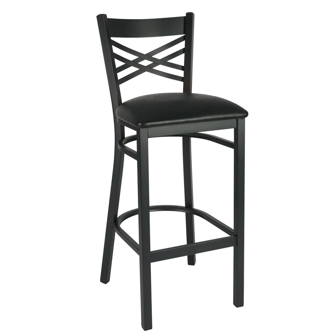 JMC Furniture X SERIES BARSTOOL VINYL – Black Powder Coat, Metal Frame, Cut‑Out Back, Vinyl Seat, Footrest