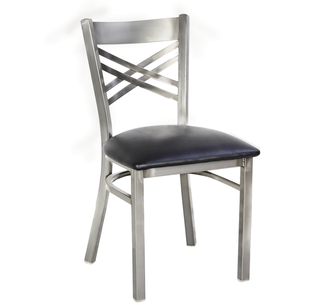 JMC Furniture X SERIES CHAIR CLEAR COAT VINYL Indoor Chair with Cross Back and Vinyl Seat, Metal Frame