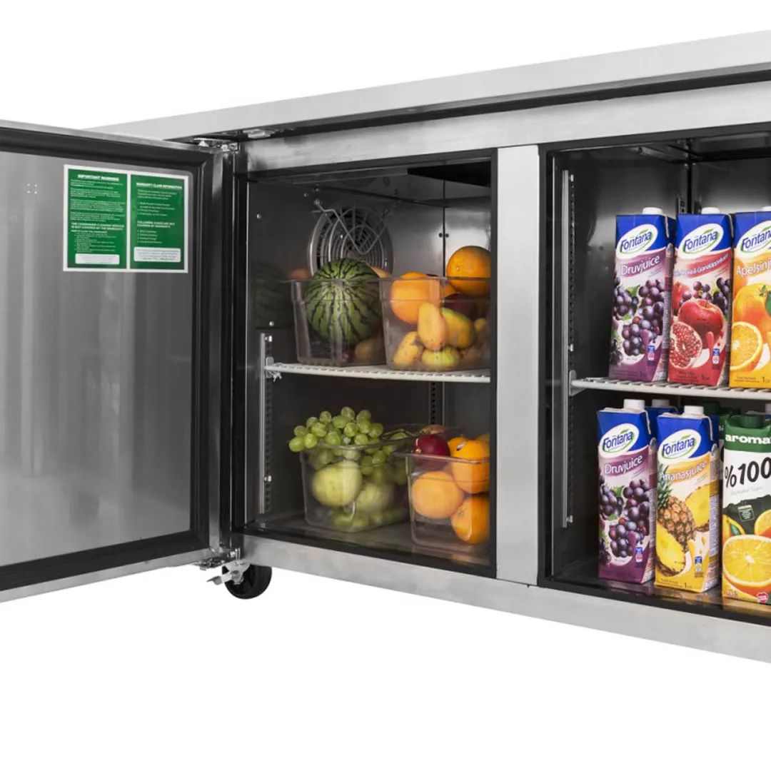 Turbo Air JURF-60-N 59" 2-Door Undercounter Refrigerator Freezer, R 6.28 - F 6.89 cu. ft. - Dual Temp