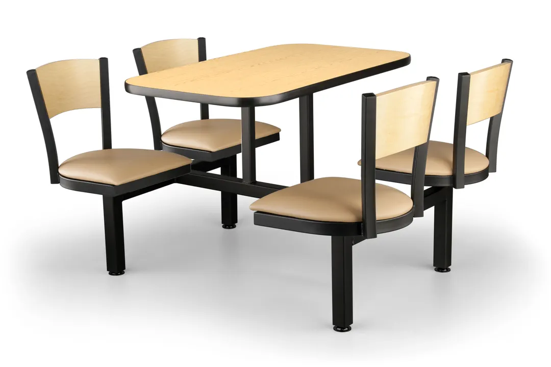 JustChair CLUS-IS-4S-WB Cluster Table Unit, 24" x 42", Island Style, 4 Padded Swivel Seats, Black Wood, Welded Steel Frame