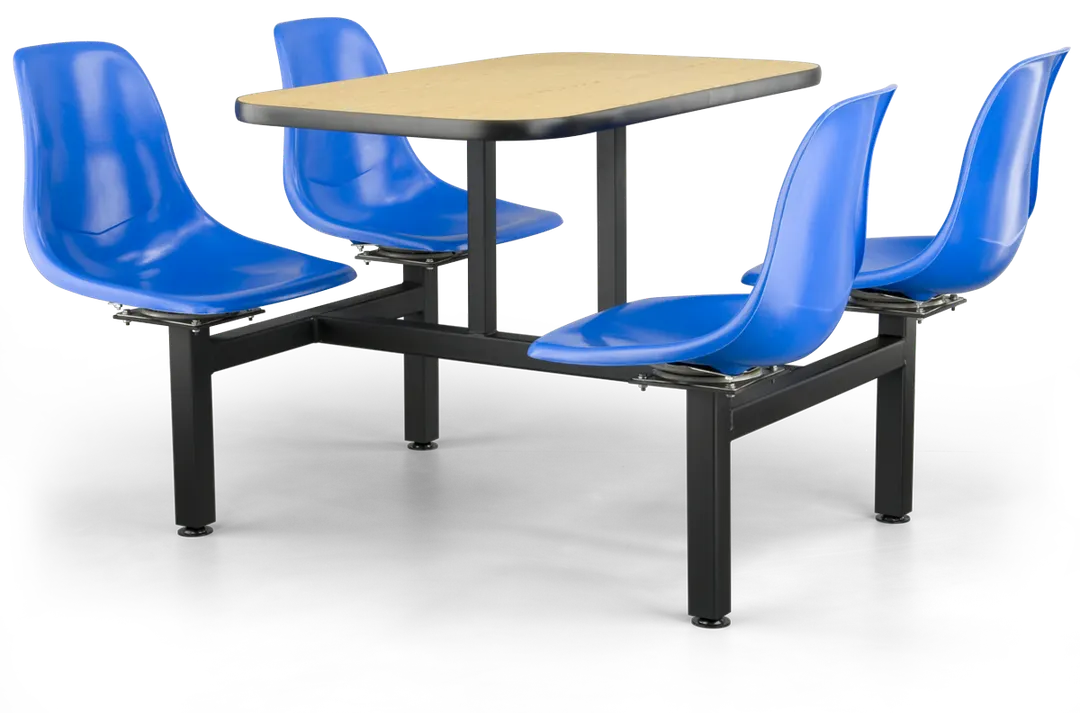 JustChair CLUS-RD42-4S-BB Cluster Table Unit, Round, 42Dia, Island Style, 4 Bucket Swivel Seats, Black Steel Frame, Laminated Top