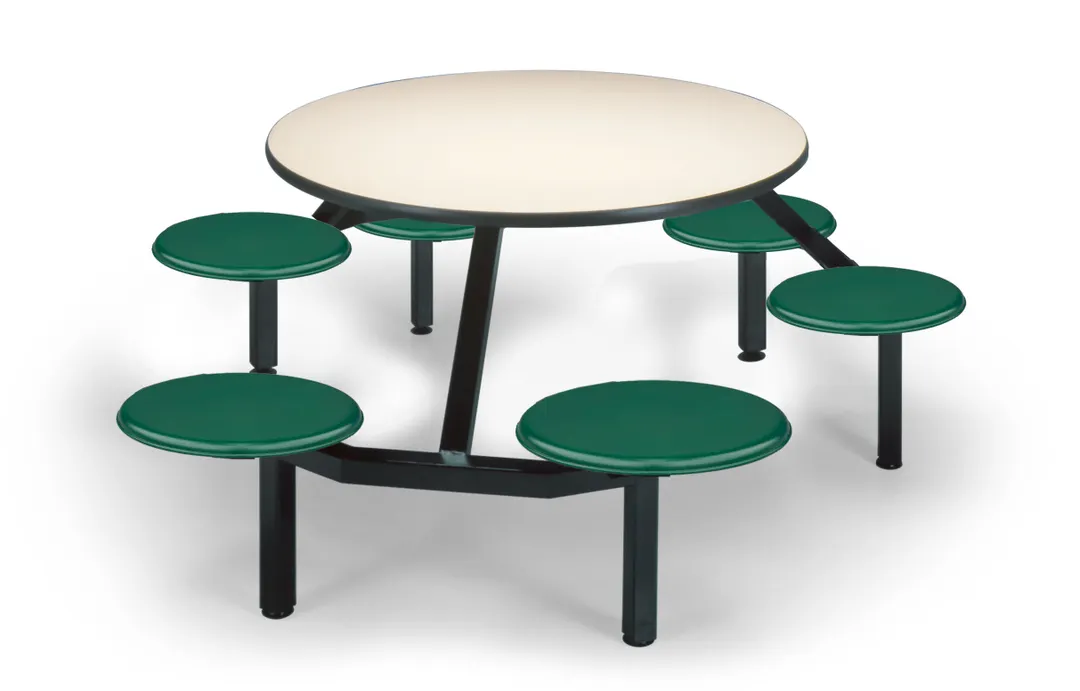 JustChair CLUS-RD48-6S-BS Cluster Table Unit, Round, 48 Dia, Island Style, 6 Swivel Chairs, Black, Laminated Top