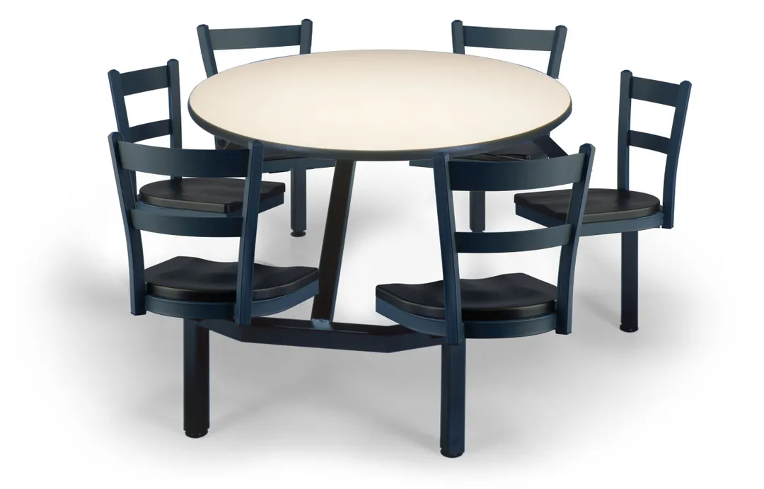 JustChair CLUS-RD48-6S-MB Cluster Table Unit, Round, 48 Dia, Island Style, 6 Padded Swivel Seats, Black