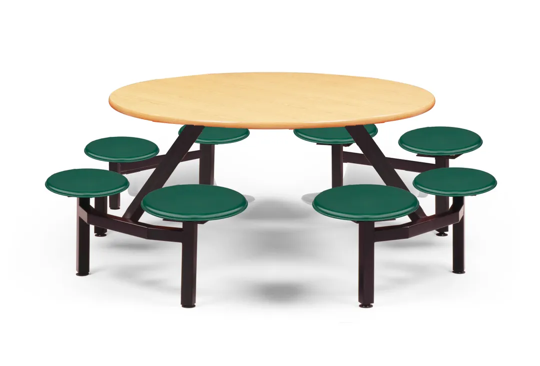 JustChair CLUS-RD60-8S-BS Cluster Table Unit, Round, 60 Dia, Island Style, 8 Button Style Swivel Seats, Black