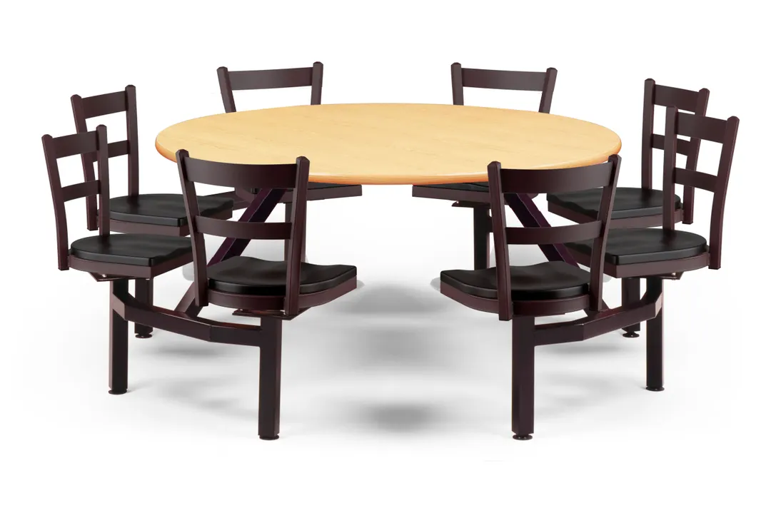 JustChair CLUS-RD60-8S-MB Cluster Table Unit, Round, 60Dia, Island Style, 8 Padded Swivel Seats, Black
