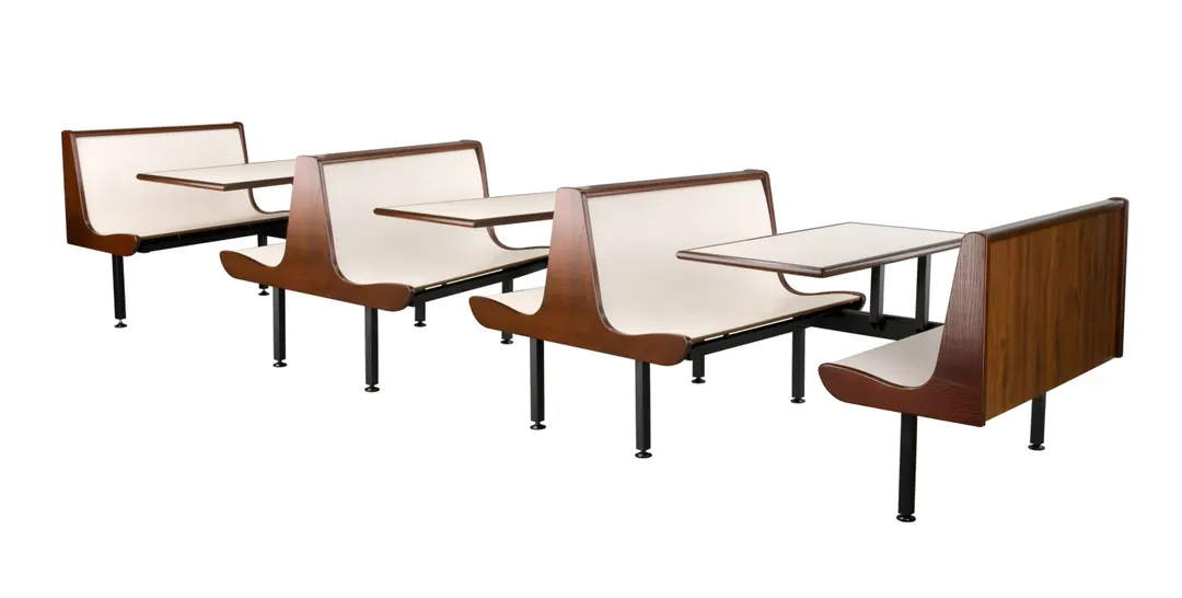 JustChair CPLUS-3TU-IS-47 Contour Plus Booth Table Unit, 47"L, Triple Island, Laminated Seats, Black, Welded Steel Frame