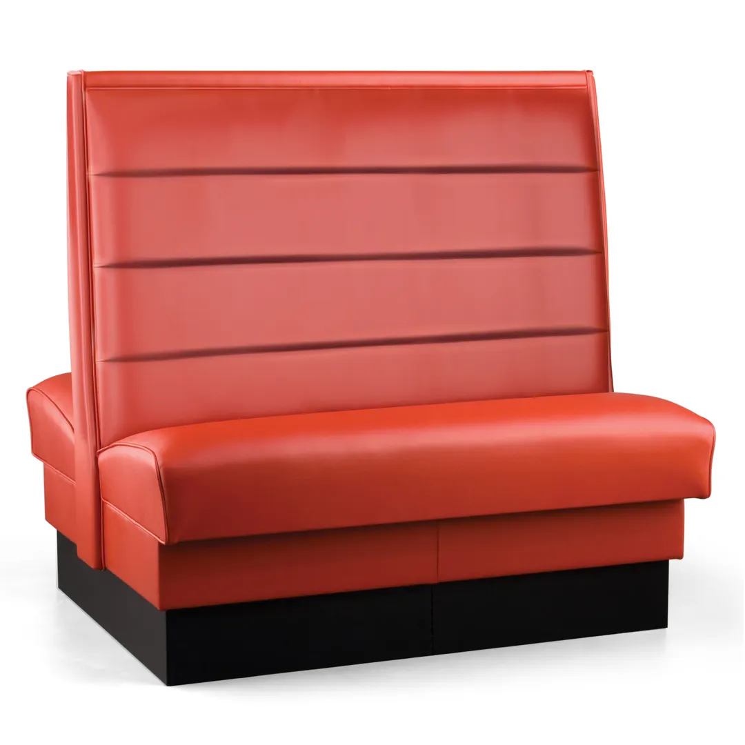 JustChair JBD-UHC-48-GR3 Custom Double Restaurant Booth, 48H, Upholstered Horizontal Channel Back, Grade 3 Upholstery