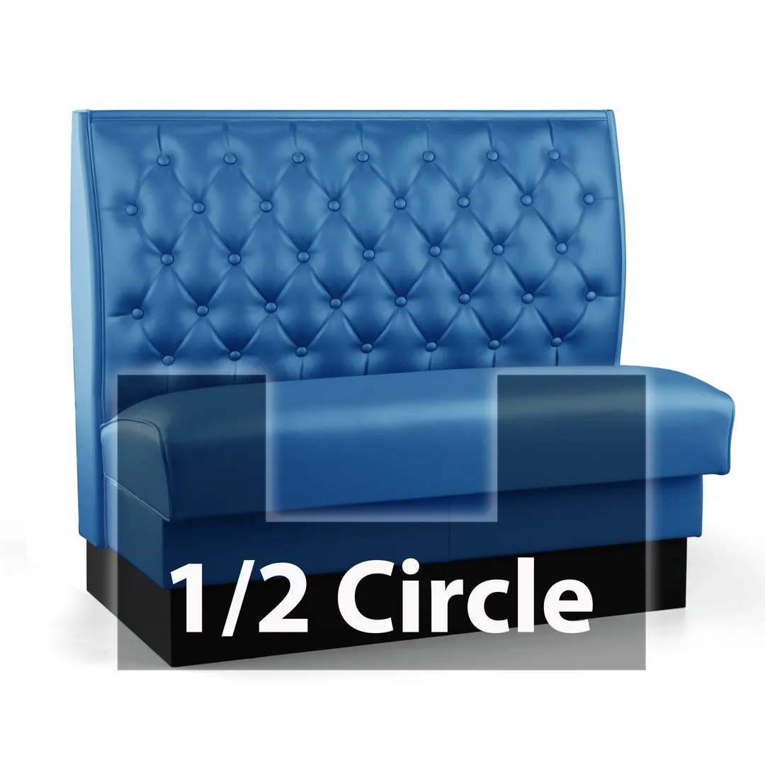 JustChair JBSB-SBT-HC-42-GR1/COM 186" 1/2 Circle Corner Booth, 42"H, Upholstered Tufted Back & Seat, Unfinished Outside Back