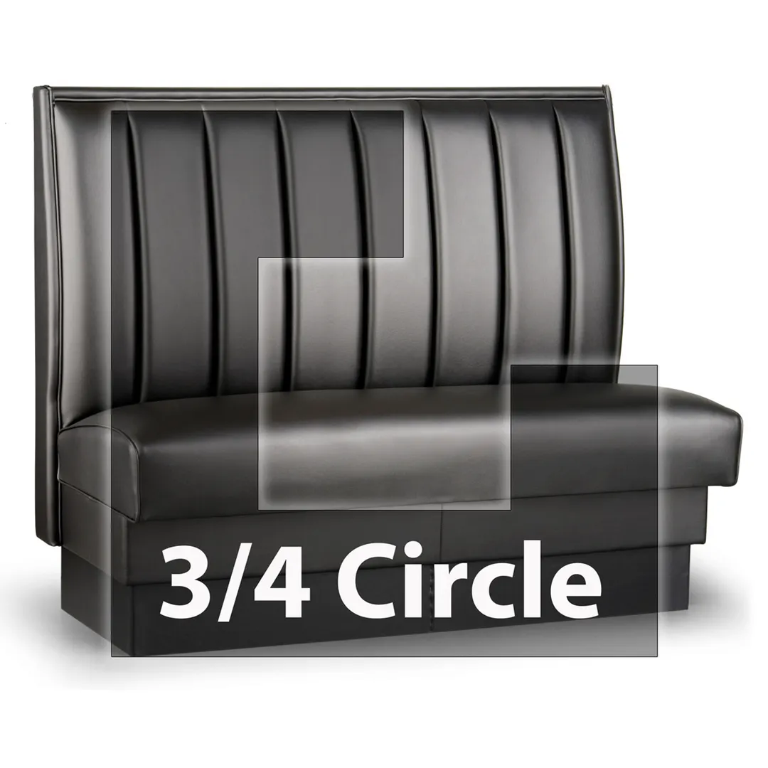 JustChair JBSB-UCH-TQ-48-GR3 3/4 Circle Corner Booth, Vertical Channel Back, Upholstered Seat, 48" Height