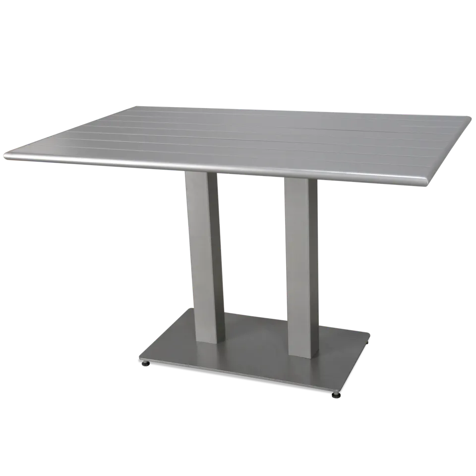 JustChair JTMO-GREY-2432 24x32 Rectangular Dining Height Outdoor Table, Silver-Grey Aluminum Slatted Top, Welded Square Base