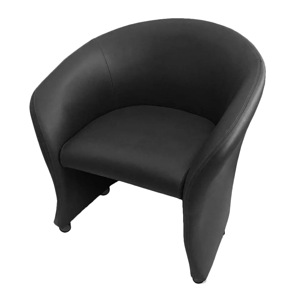 JustChair LA556-BLK Black Vinyl Lounge Arm Chair with Curved Wrap Around Upholstered Back and Metal Frame