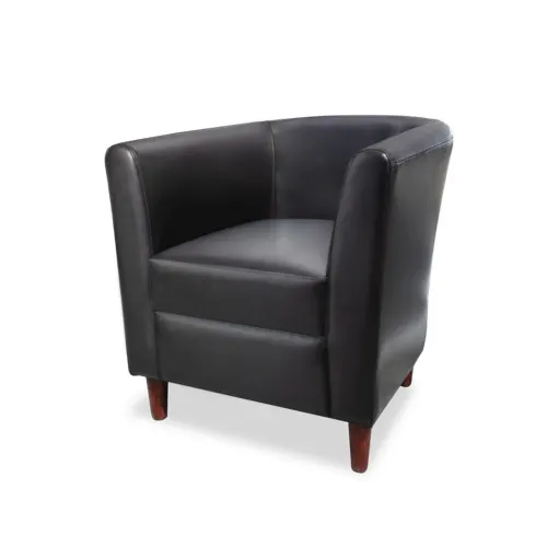 JustChair LA587N-BLK Lounge Arm Chair, Upholstered Rounded Back, High Arms, German Beech Wood Frame, 100,000 DR Black Vinyl