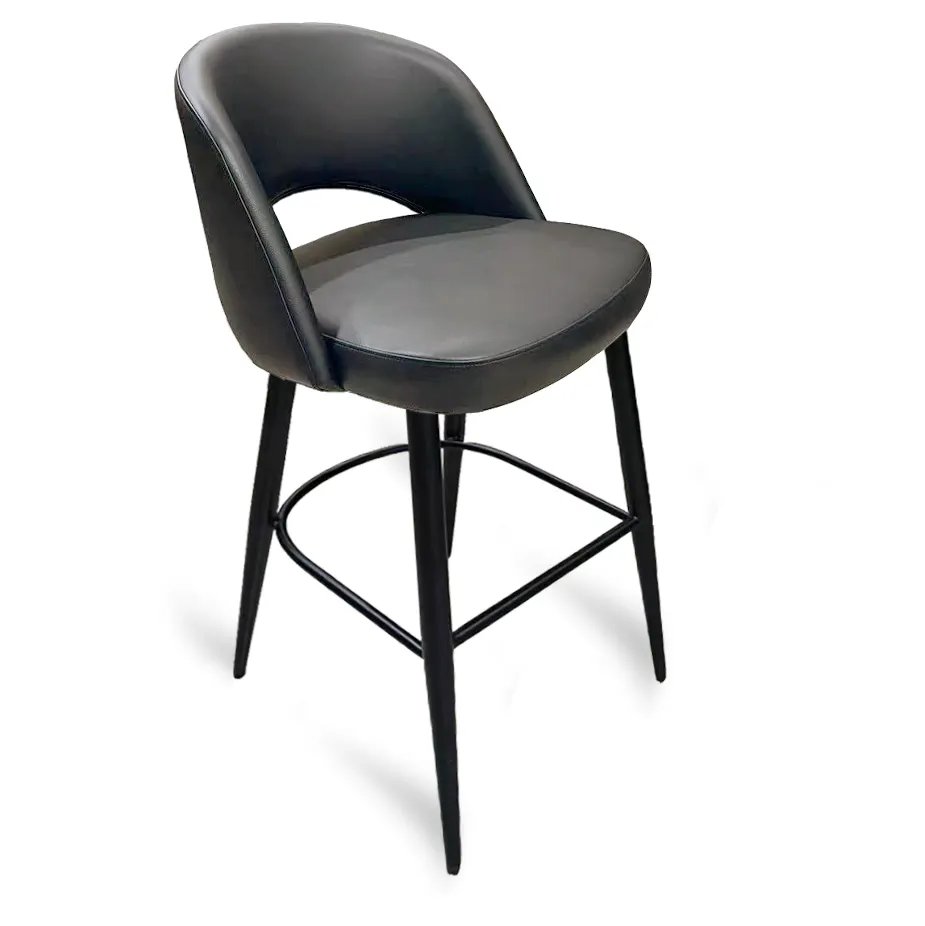 JustChair U12830-GR2 Bar Stool – Upholstered Seat & Back, 2.5” Padded, Exposed Steel Frame, Black, Grade 2